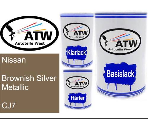 Nissan, Brownish Silver Metallic, CJ7: 500ml Lackdose + 500ml Klarlack + 250ml Härter - Set, von ATW Autoteile West.